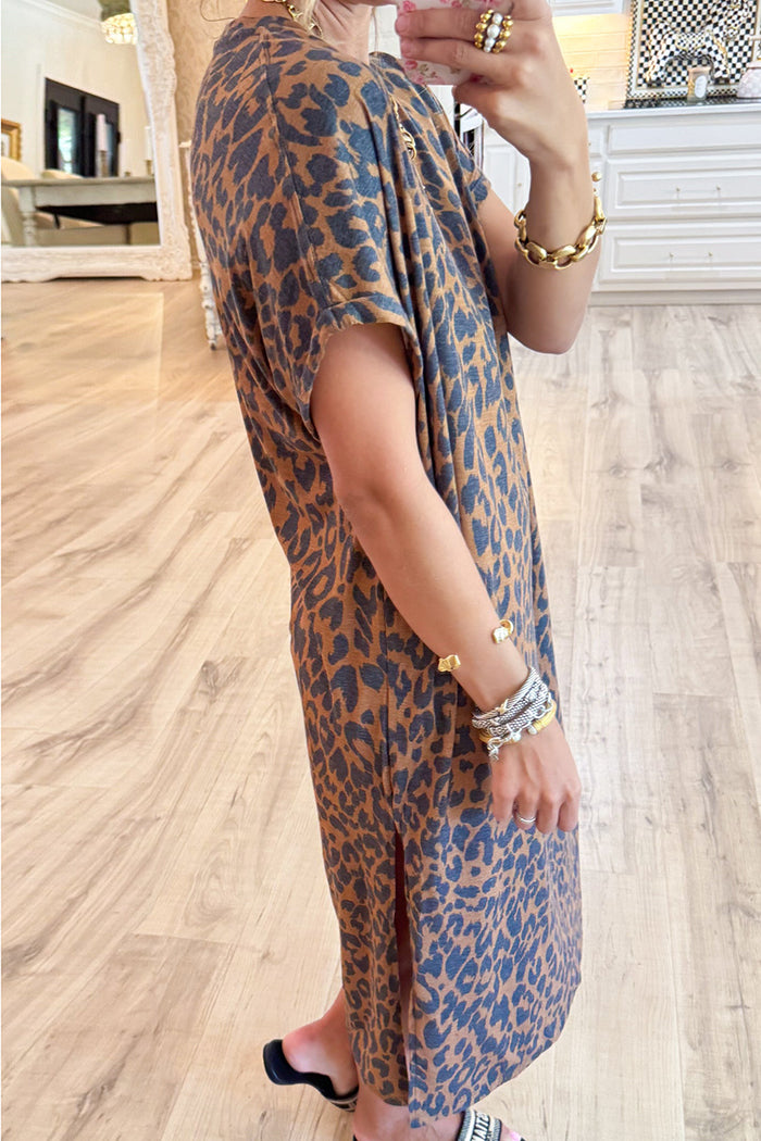 Leopard Short Sleeve Maxi Dress