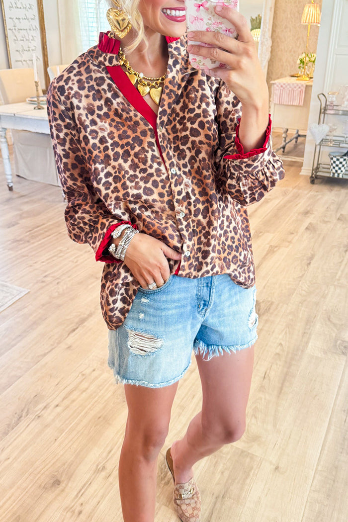Leopard Contrast Button Up Top