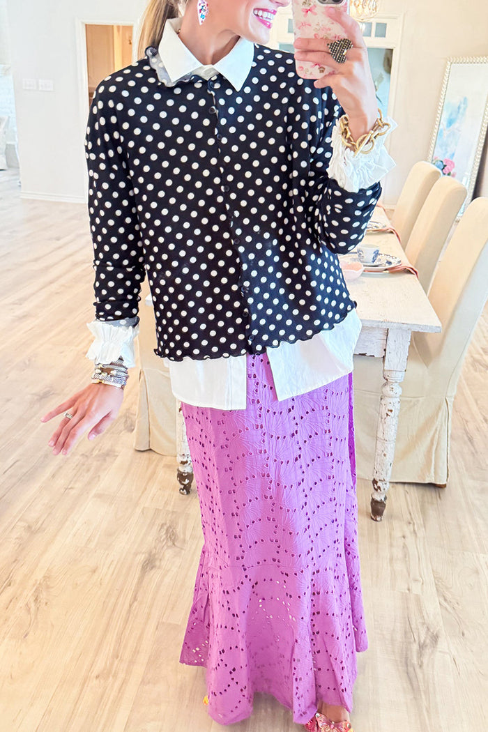Black And Cream Long Sleeve Polka Dot Cardi