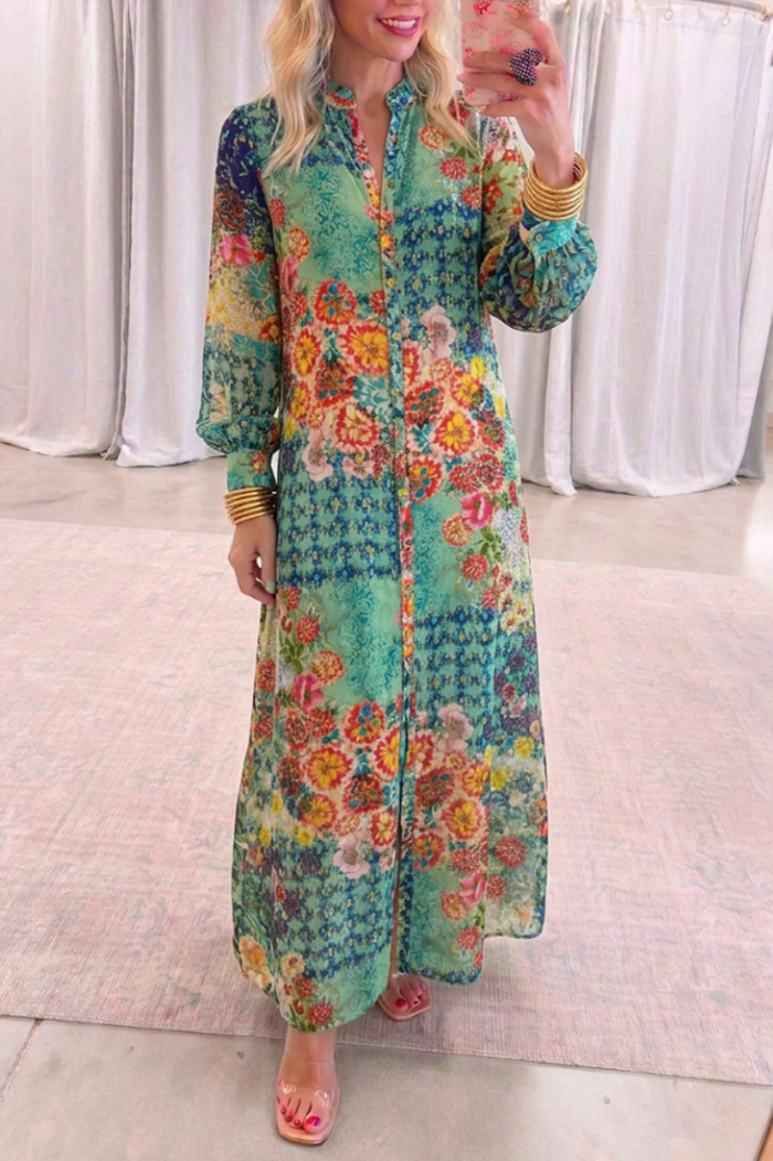Casual Floral Print Midi Dress