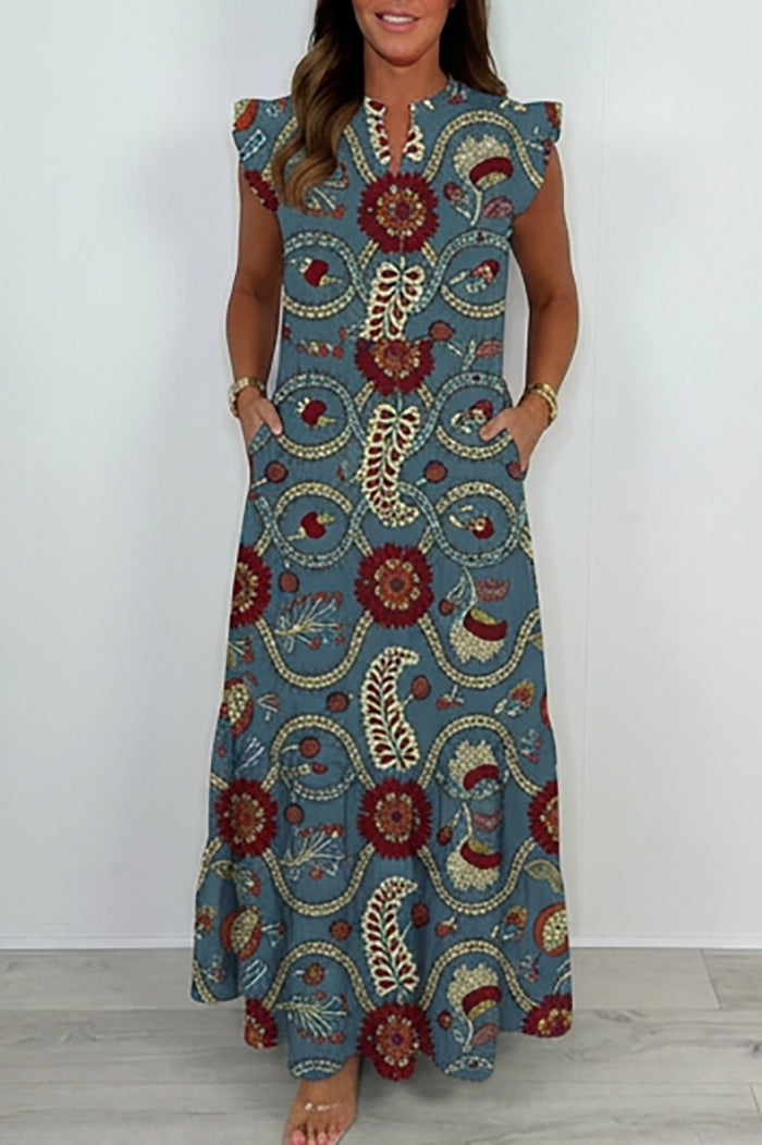 Ruffle Sleeve Pocket Maxi Dress