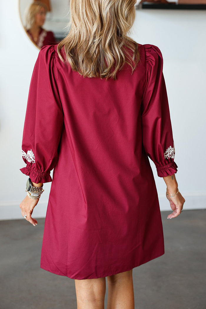 Embroidered Trim Pocket Dress