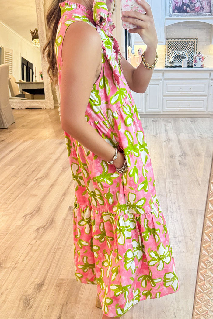 Sleeveless Flower Print Pocket Dress