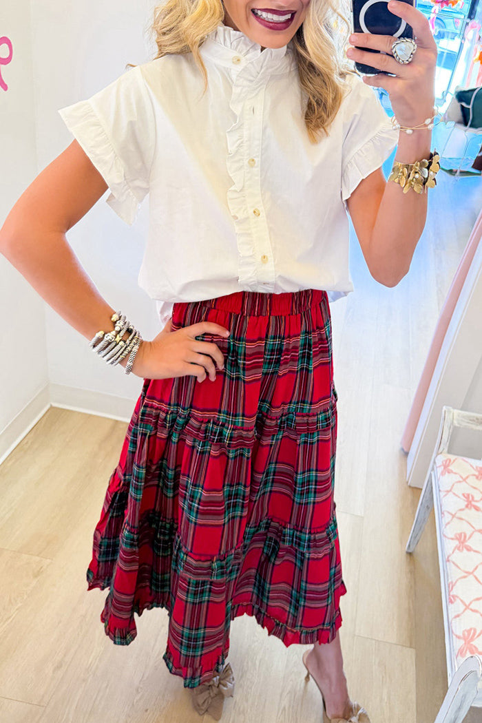 White Ruffle Sleeve Button Up Top