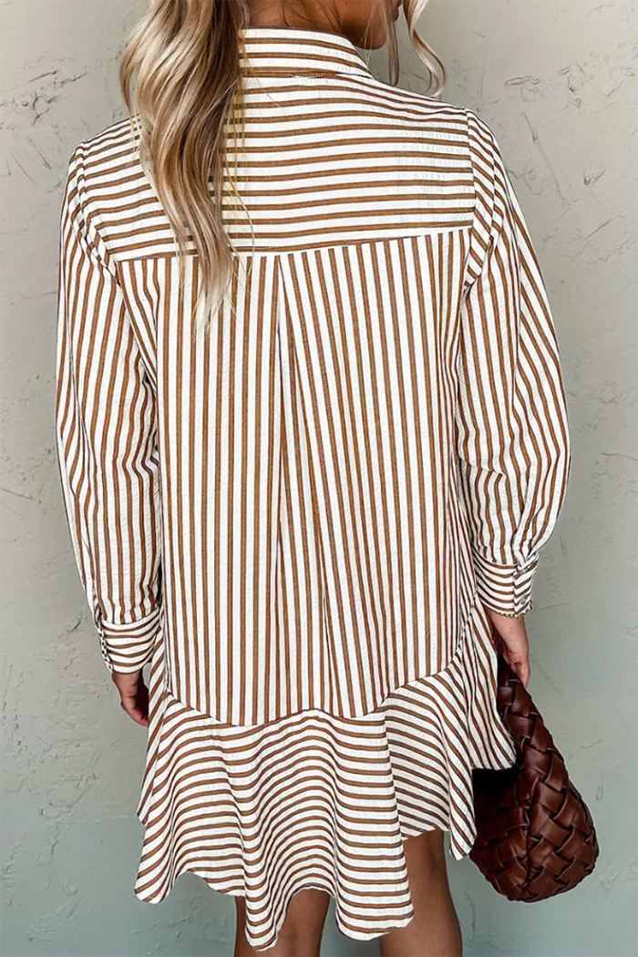Striped Button Down Waist Pocket Dress