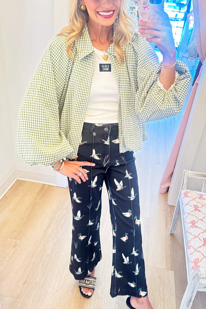 Gingham Zip Up Bubble Hem Jacket