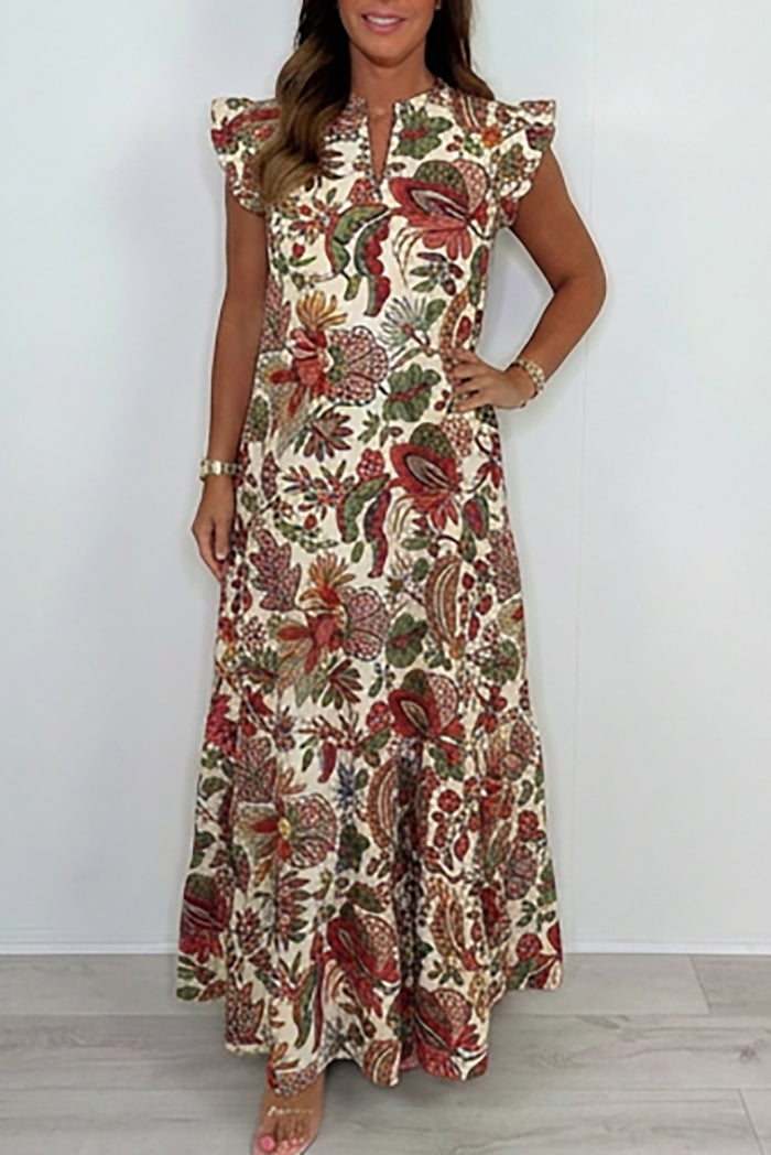 Ruffle Sleeve Floral Maxi Dress