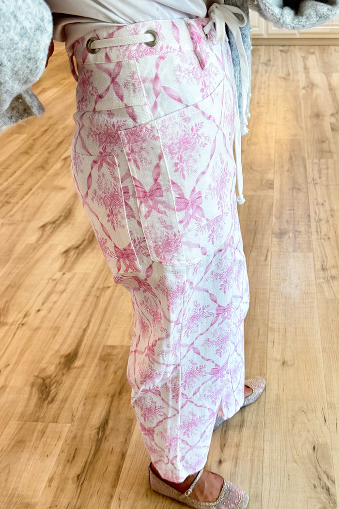 Floral Ribbon Barrel Pants