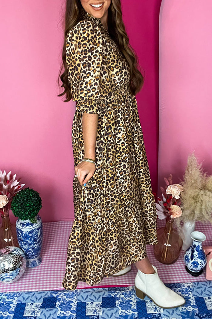 Casual Leopard Midi Dress