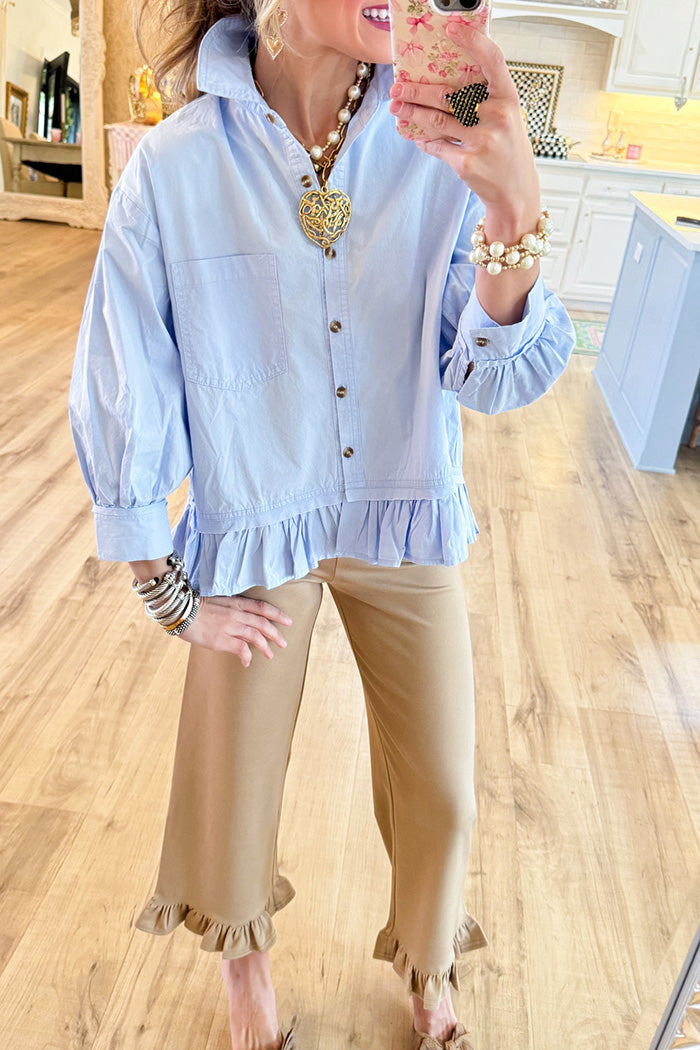 Pocketed Taupe Ruffle Hem Pants