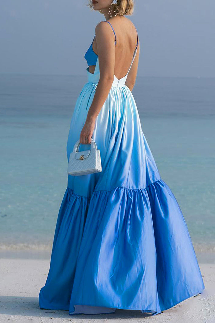 Cutout Backless Strapped Flared Maxi Dress