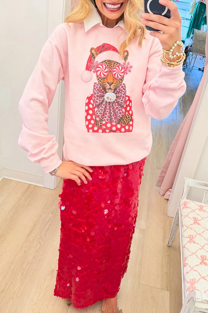 Leopard Graphic Crew Sweatshirt