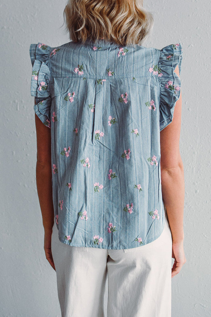 Ruffled Flutter Sleeve Floral Top