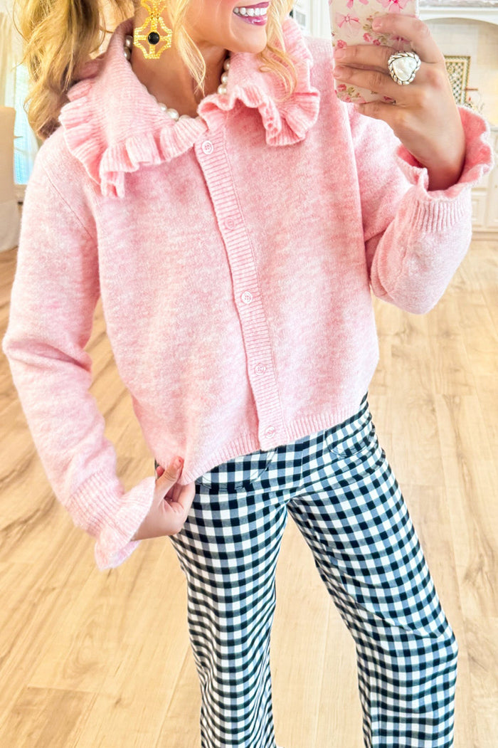 Light Pink Ruffle Collar Cardigan