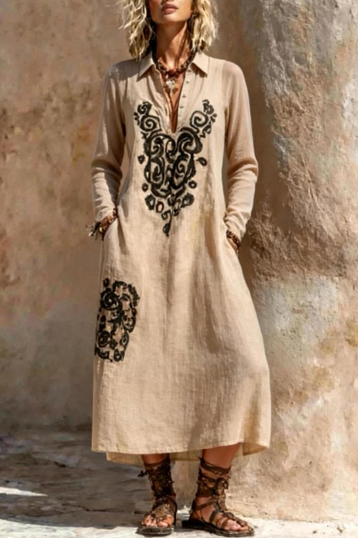 Bohemian Collared Pocket Maxi Dress
