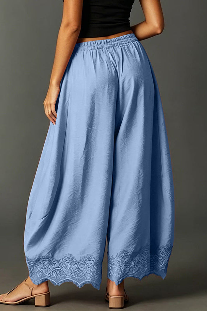 Drawstring Trimmed Hemmed Cropped Wide Leg Pants