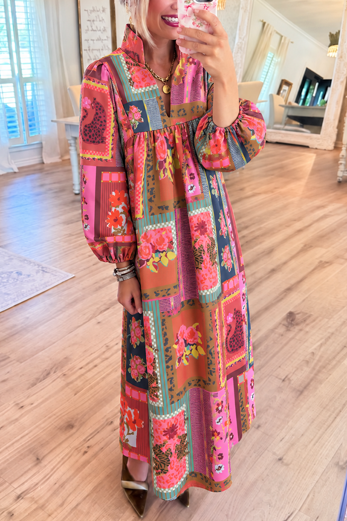 Patchwork Pattern Pocket Maxi Dress