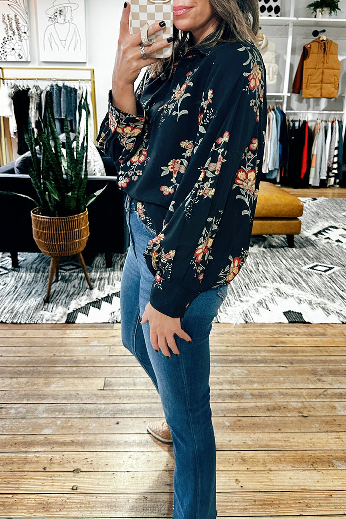 Casual Floral Print Button Top