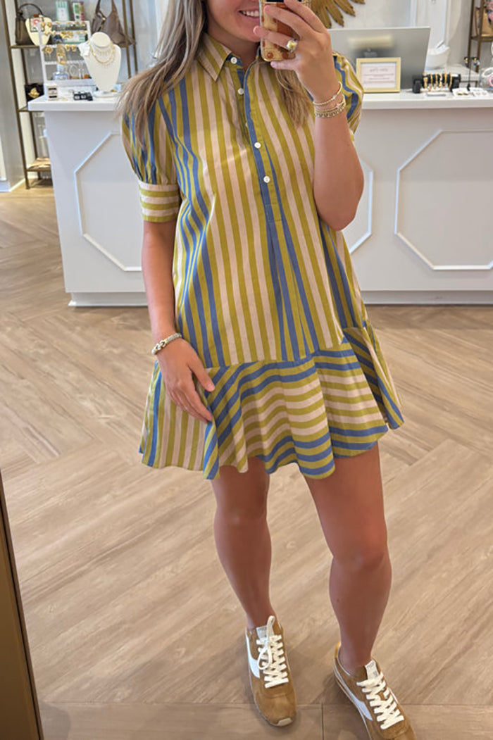 Casual Ruffles Hem Stripes Dress