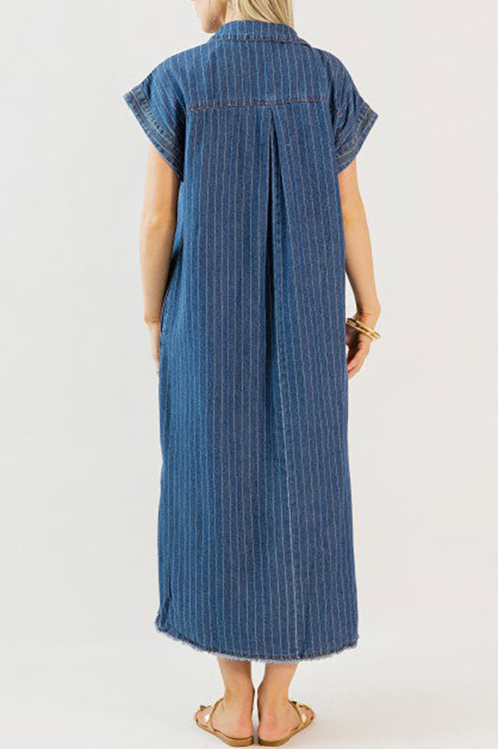Pinstripe Denim Side Pocket Maxi Dress