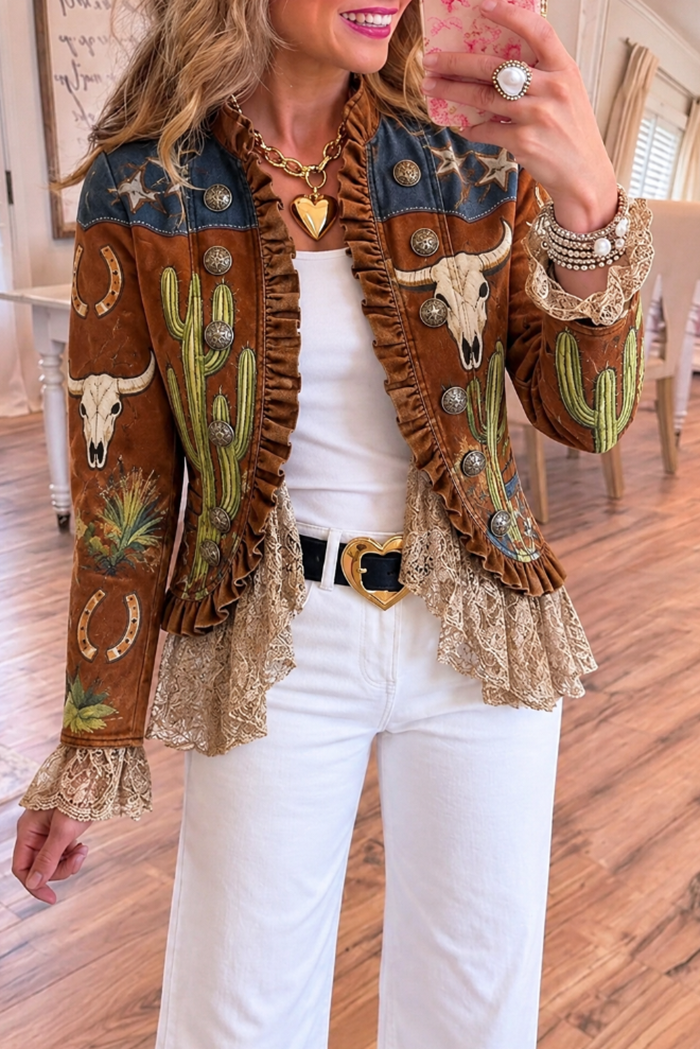Casual Western Ruffle Lace Jacket