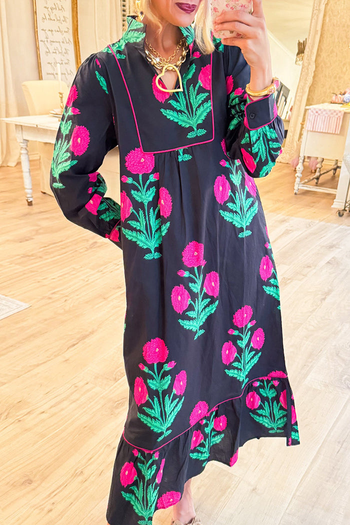 Floral Print Ruffle Hem Midi Dress