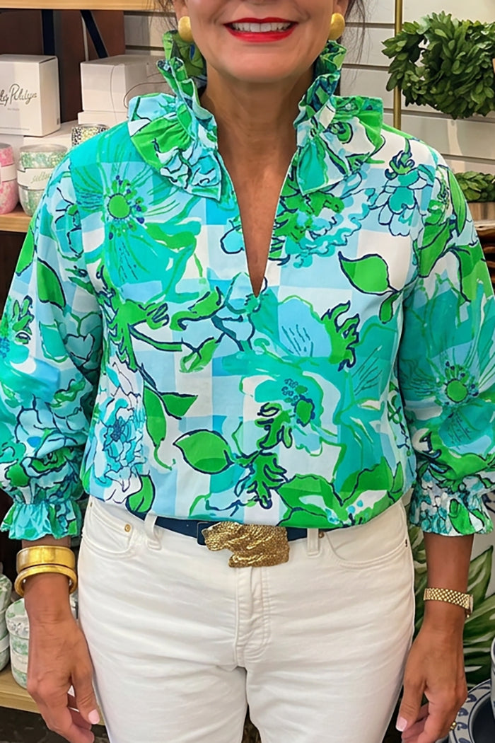 Large Floral Ruffle Collar Top