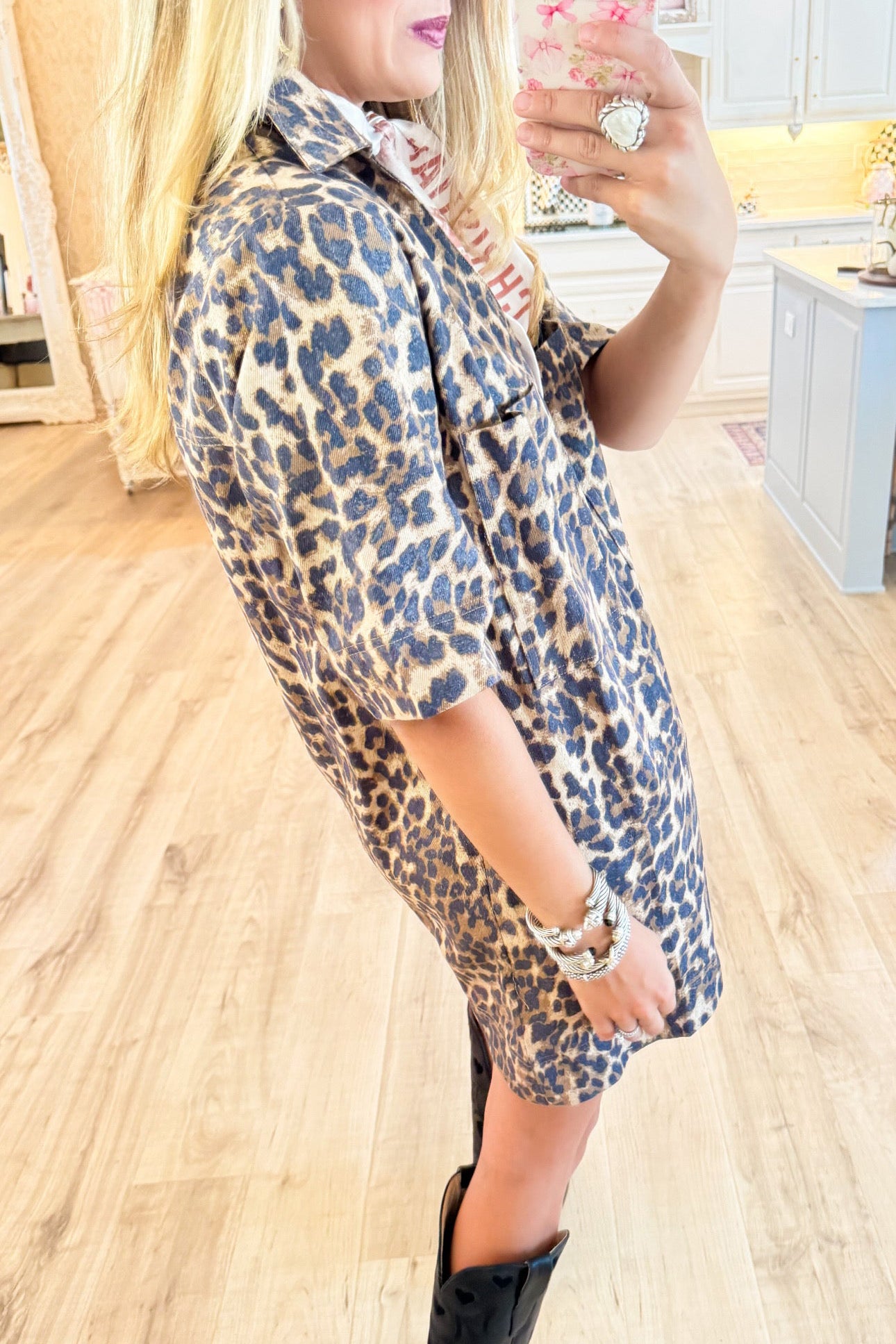 Brown Leopard Pockets Shift Dress