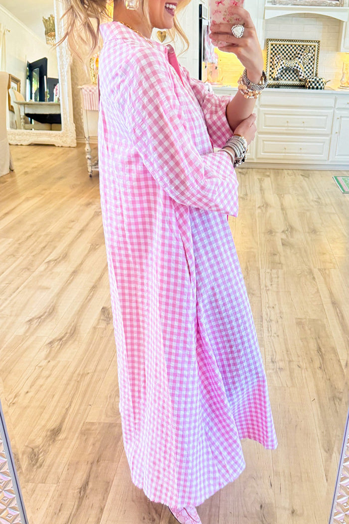 Gingham Button Down Midi Dress
