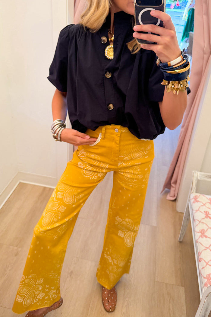 Black Puff Sleeve Bubble Hem Top