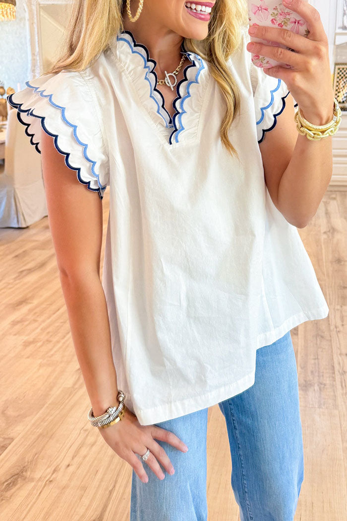 Scalloped Hem Short Sleeve Top
