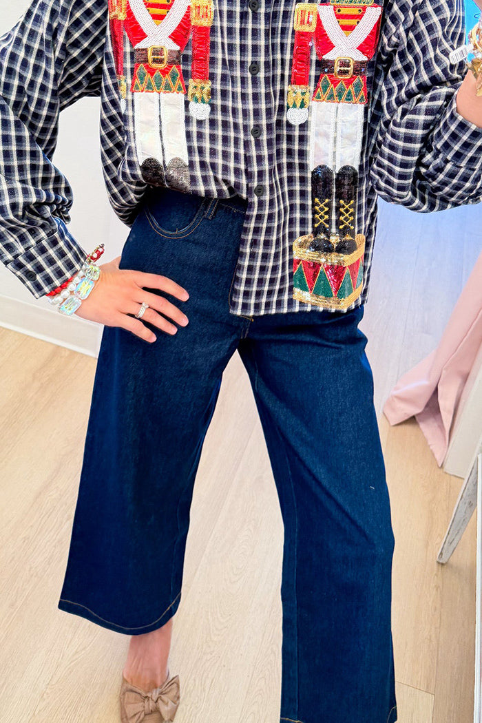 Dark Denim Horse Bit Wide Leg Jeans