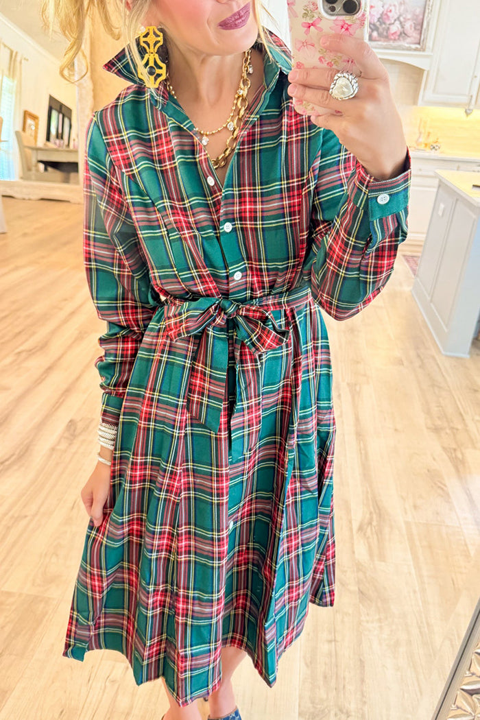 Casual Plaid Belt Dress