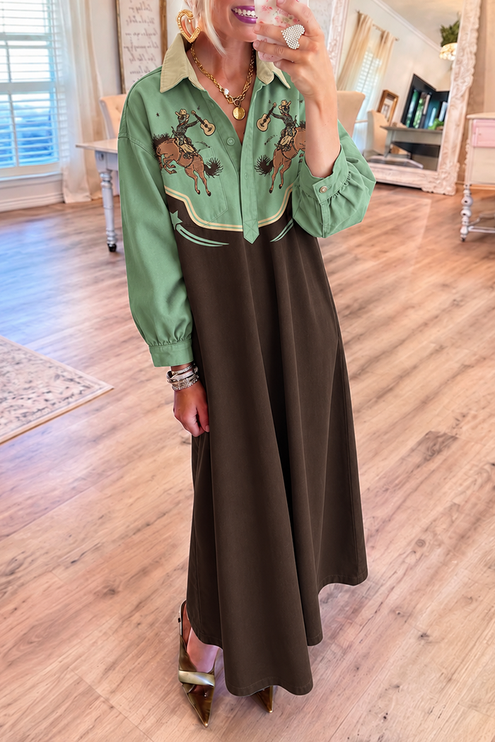 Denim Cowboy Pockets Maxi Dress