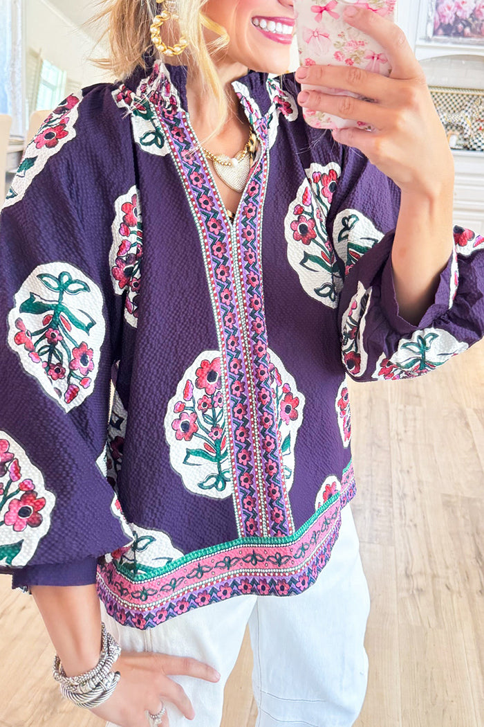 Boho Floral Flowy 3/4 Sleeve Top