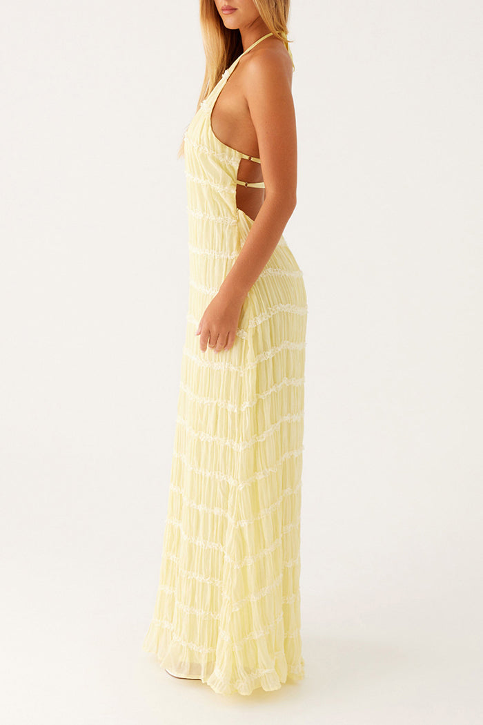 Tiered Halter Backless Maxi Dress