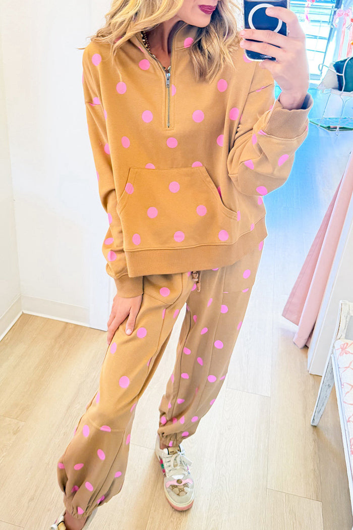 Tan And Pink Polka Dot Pant Set
