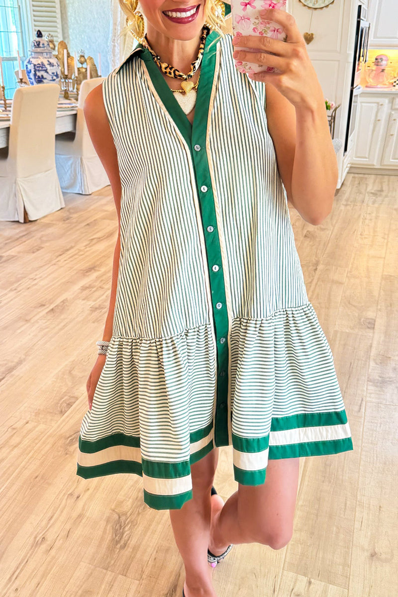 Stripe Button Up Sleeveless Dress