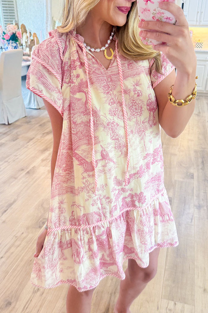 Flutter Sleeves Printed Ruffle Dress