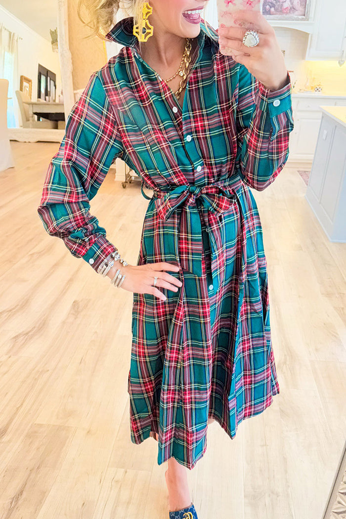 Casual Plaid Belt Dress