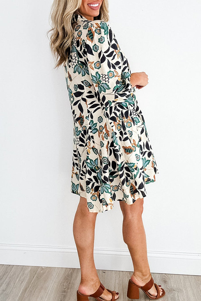 Floral Print Button A-Line Pocket Dress