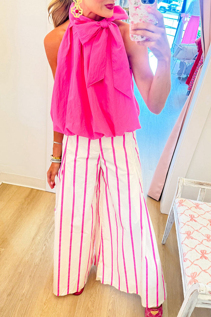 Sleeveless Bubble Hem Neck Bow Top