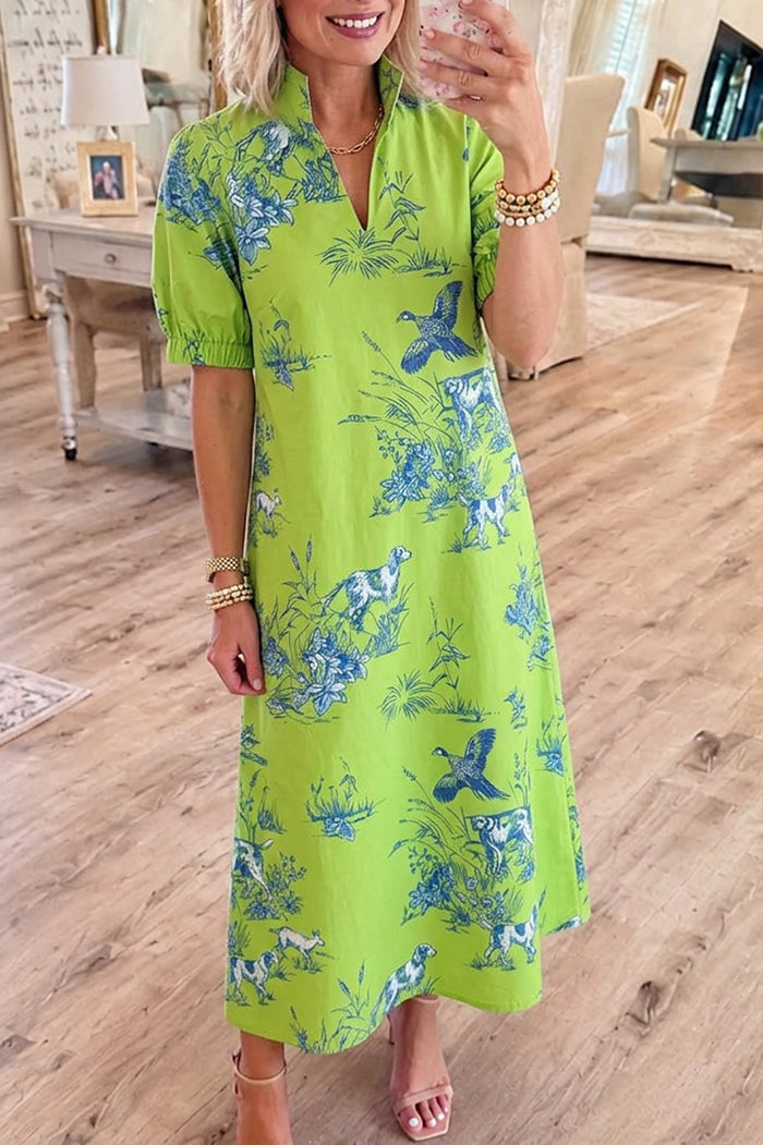 Toile Print Puff Sleeve Dress