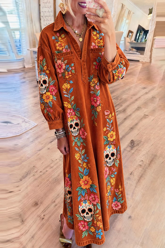 Pocket Sugar Skull Floral Maxi Dress