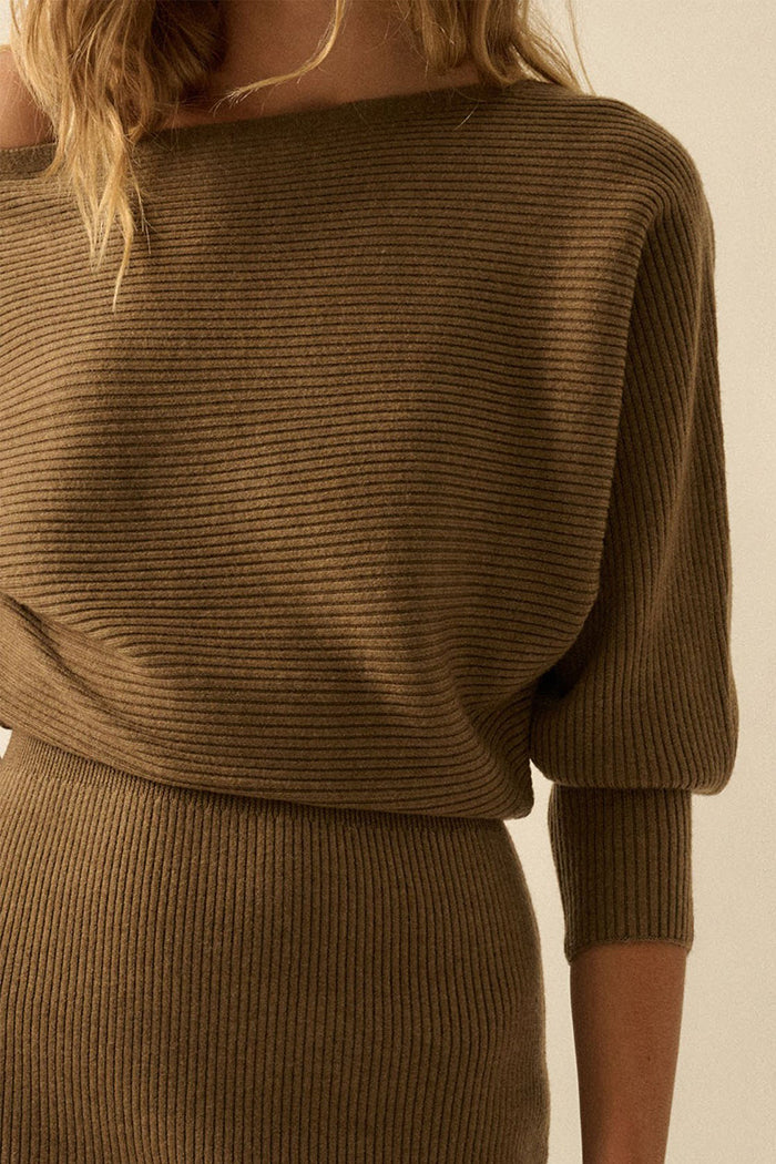 A Ribbed Knit Sweater Midi Dress