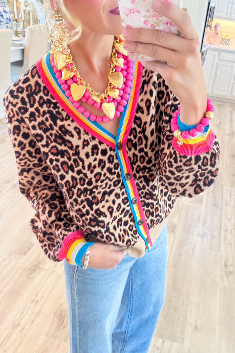 Leopard Contrast Stripe Cardigan