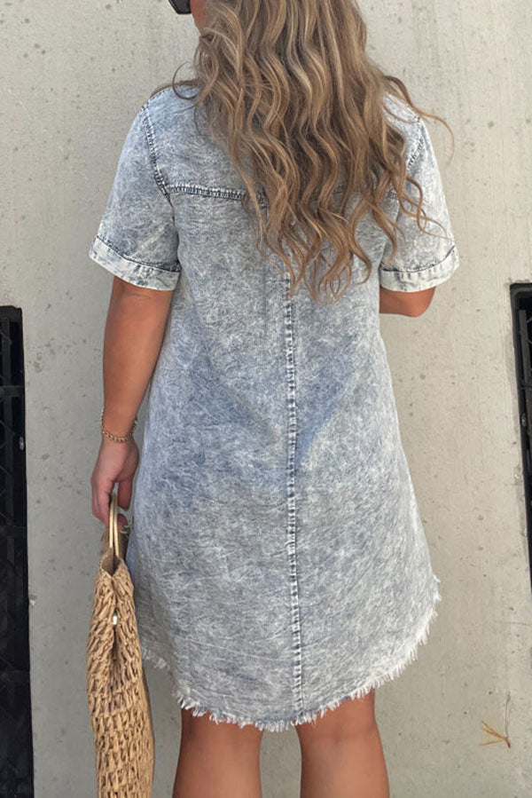 Short Sleeve Casual Denim Shirt Dress