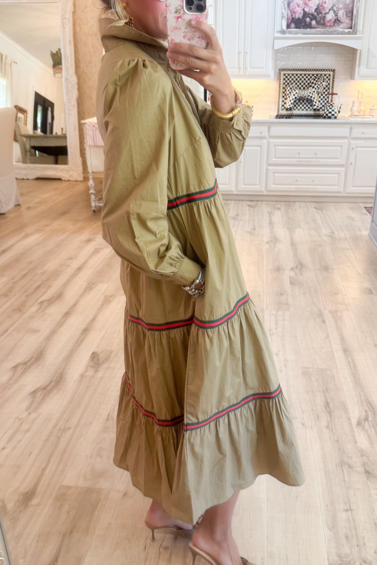 Tiered Long Sleeve Pockets Dress