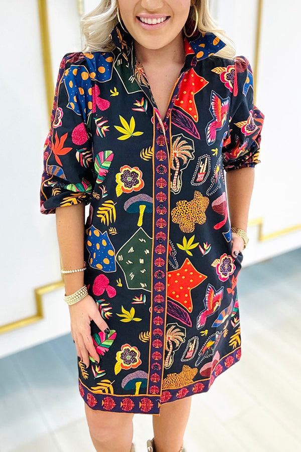 Plant Print Shirt Dress