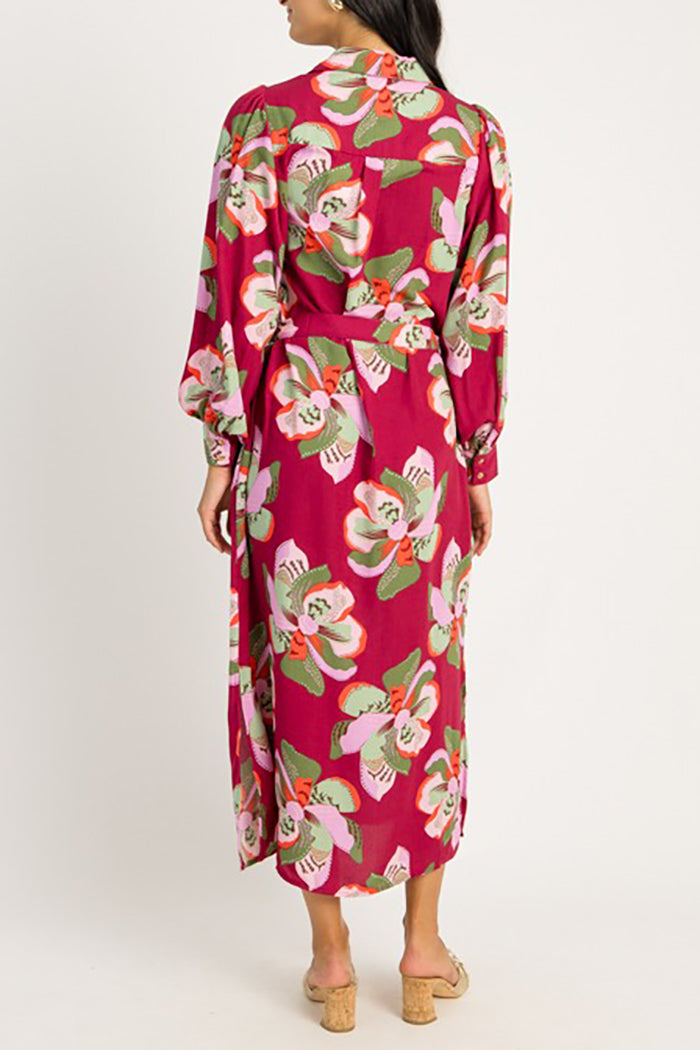 Floral Side Slits Button Dress